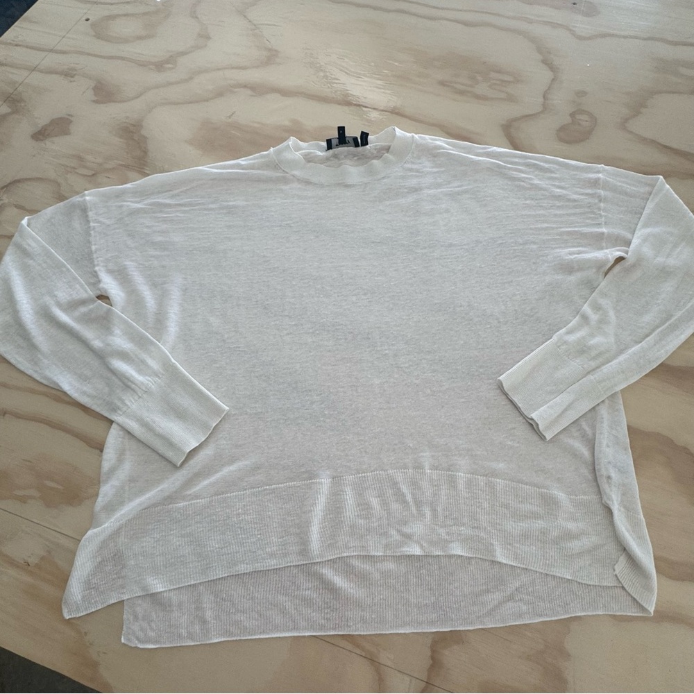 Theory Karenia Sag Harbor Sweater Crewneck Lightweight Linen Blend White Small
